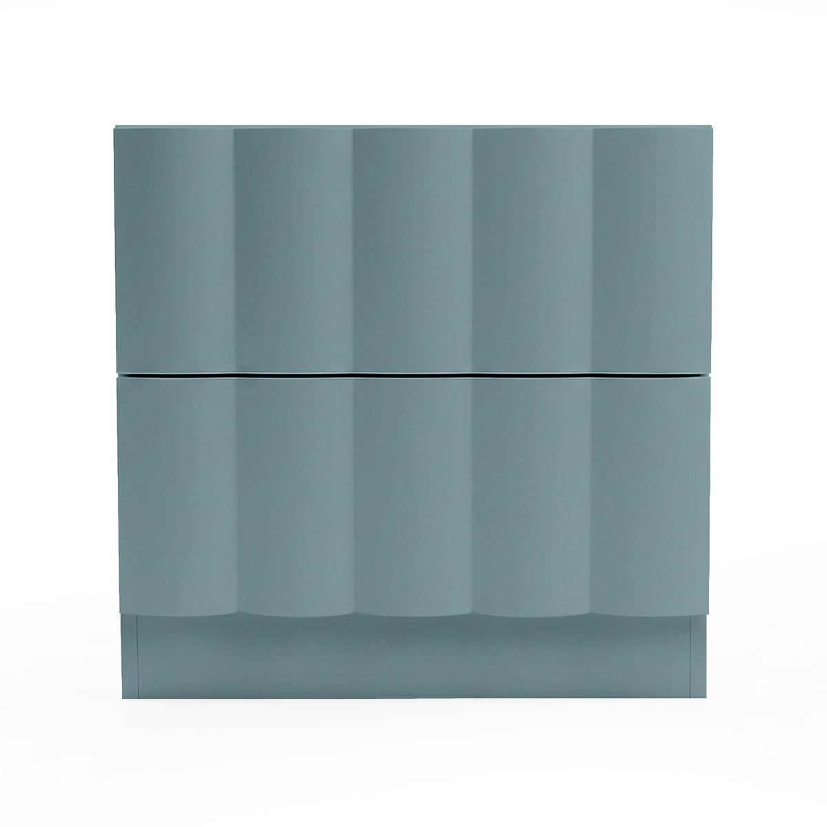 Hamish 2 drawer fluted bedside table in sage with curved vertical detailing and plinth base