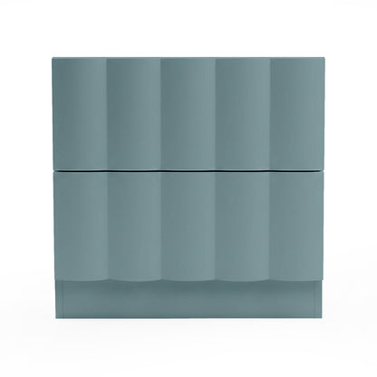 Hamish 2 drawer fluted bedside table in sage with curved vertical detailing and plinth base
