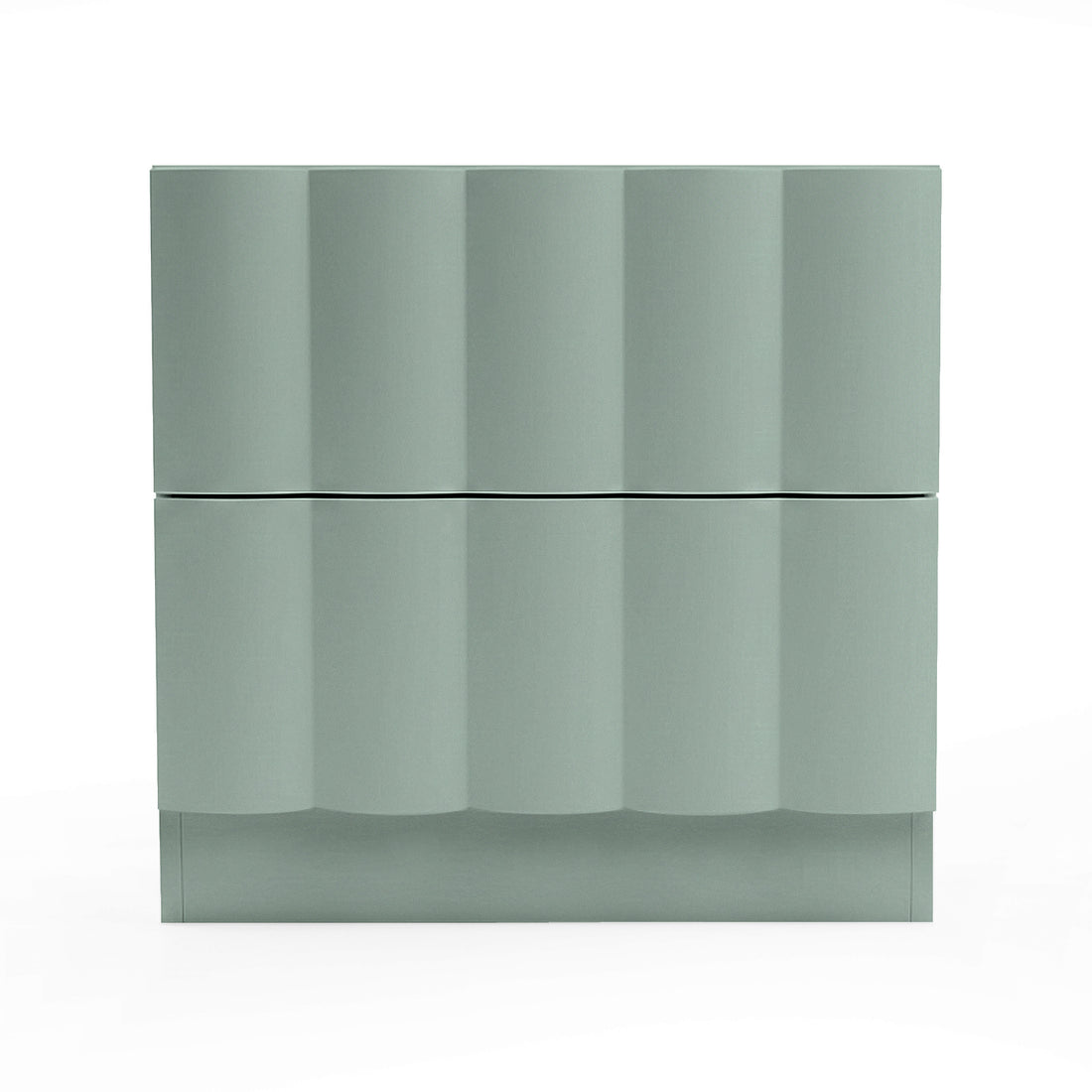 Hamish 2 drawer fluted bedside table in sage with curved vertical detailing and plinth base