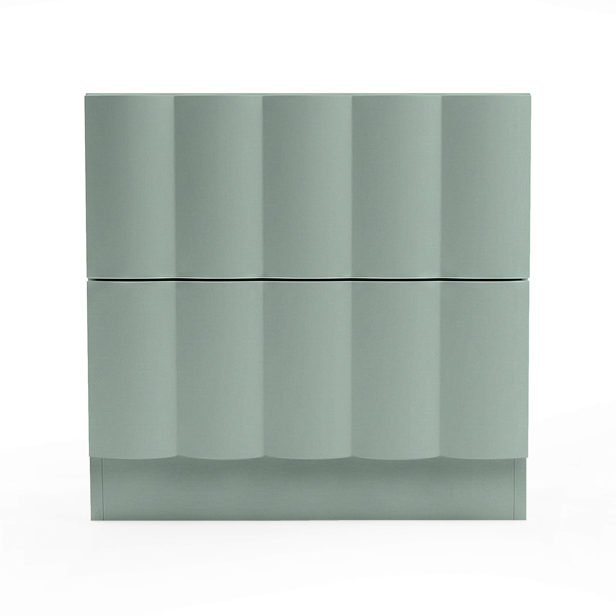 Hamish 2 drawer fluted bedside table in sage with curved vertical detailing and plinth base