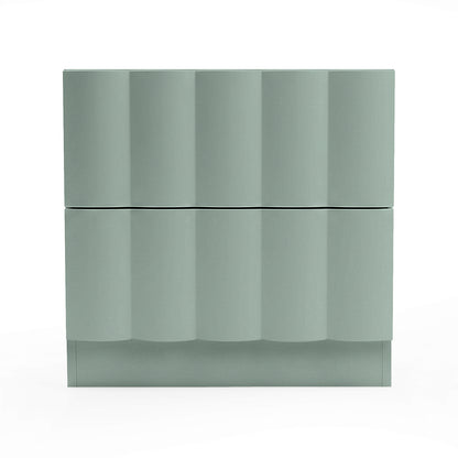 Hamish 2 drawer fluted bedside table in sage with curved vertical detailing and plinth base