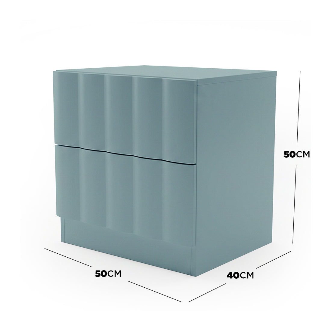 Hamish 2 Drawer Fluted Bedside Table in Sage, 50cm W x 40cm D x 50cm H