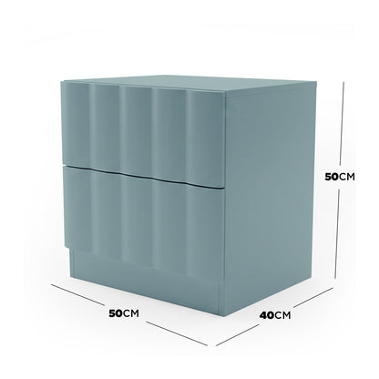 Hamish 2 Drawer Fluted Bedside Table in Sage, 50cm W x 40cm D x 50cm H