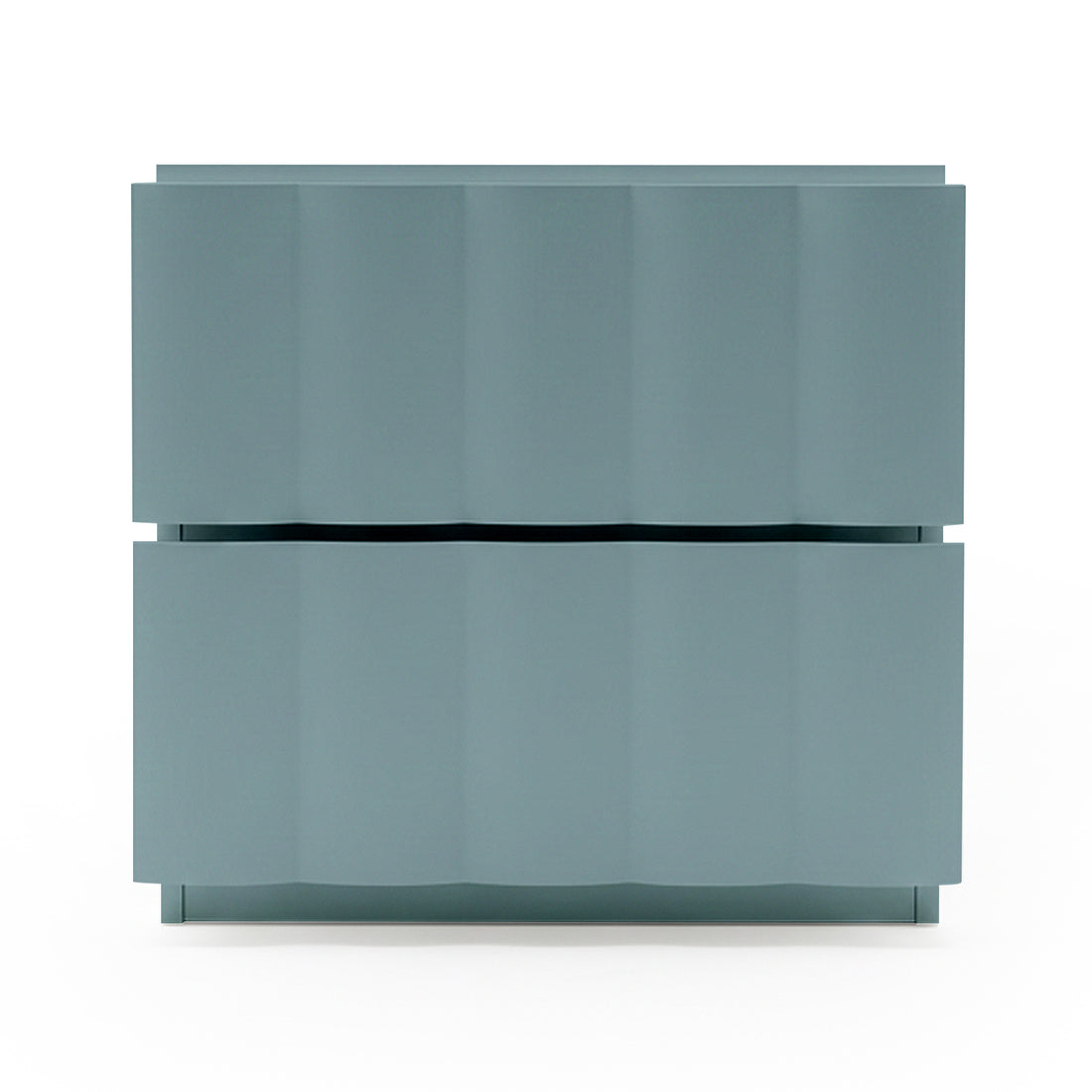 Hamish 2 drawer fluted bedside table in sage with horizontal gap between drawers
