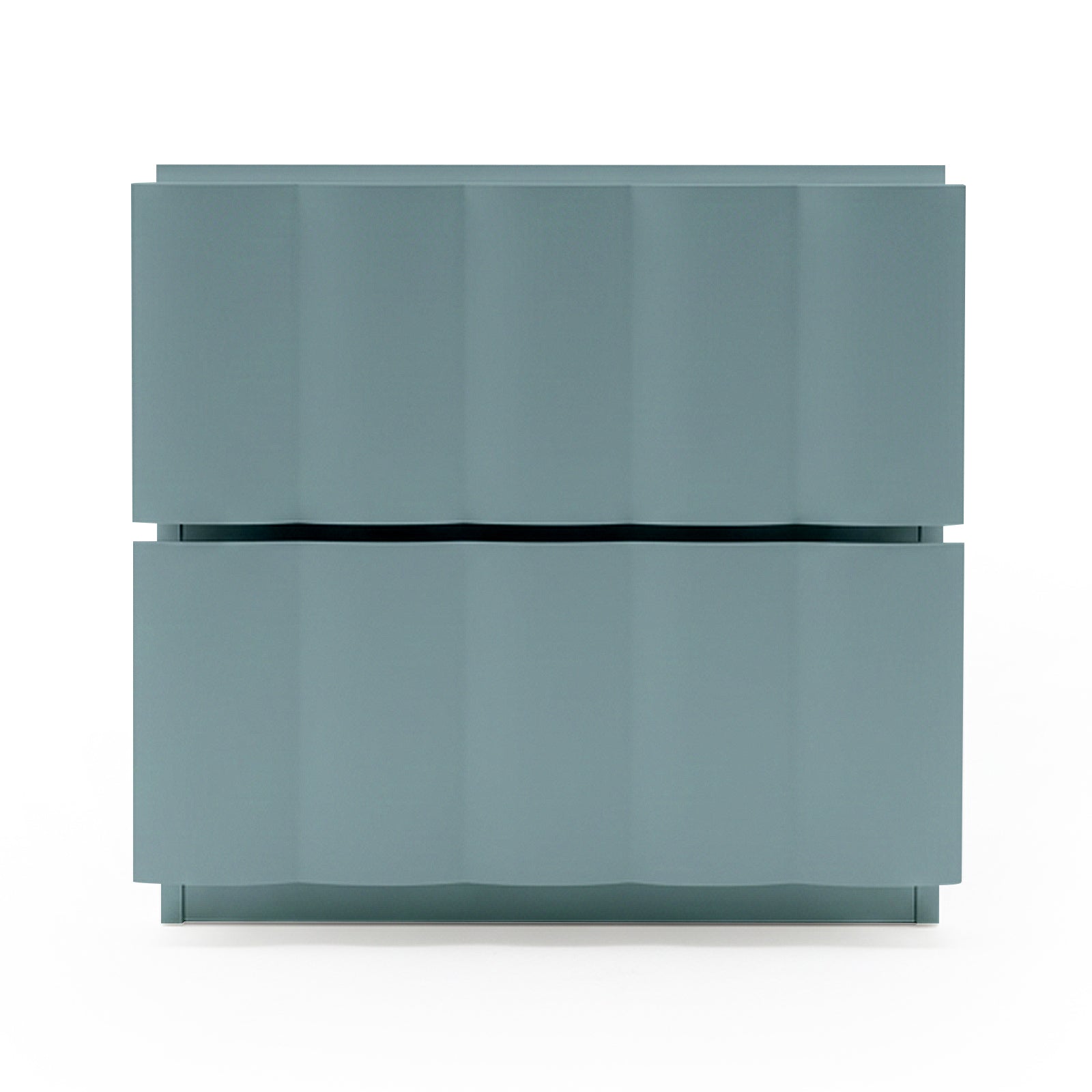 Hamish 2 drawer fluted bedside table in sage with horizontal gap between drawers
