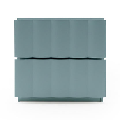 Hamish 2 drawer fluted bedside table in sage with horizontal gap between drawers