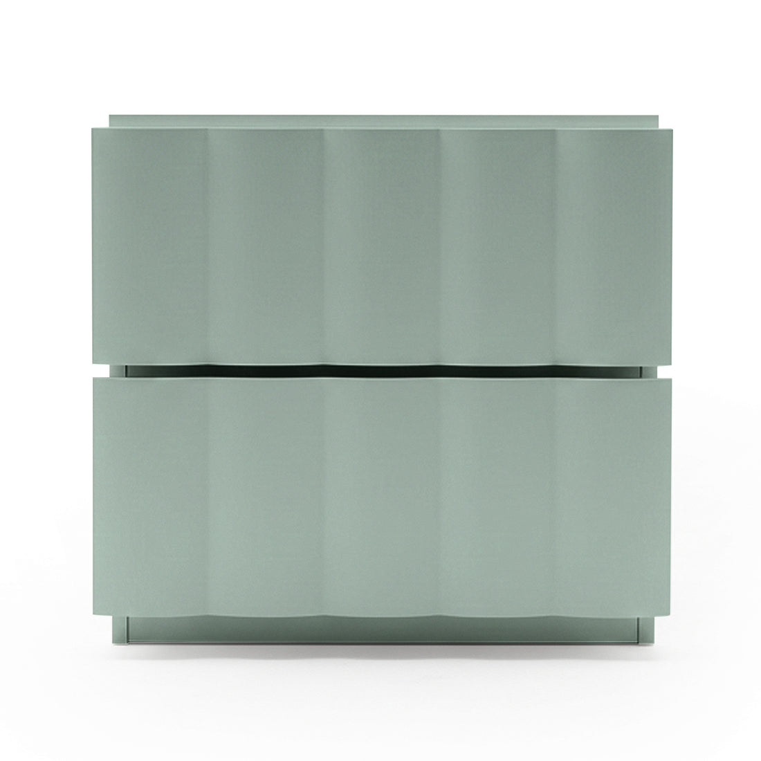 Hamish 2 drawer fluted bedside table in sage with horizontal gap between drawers
