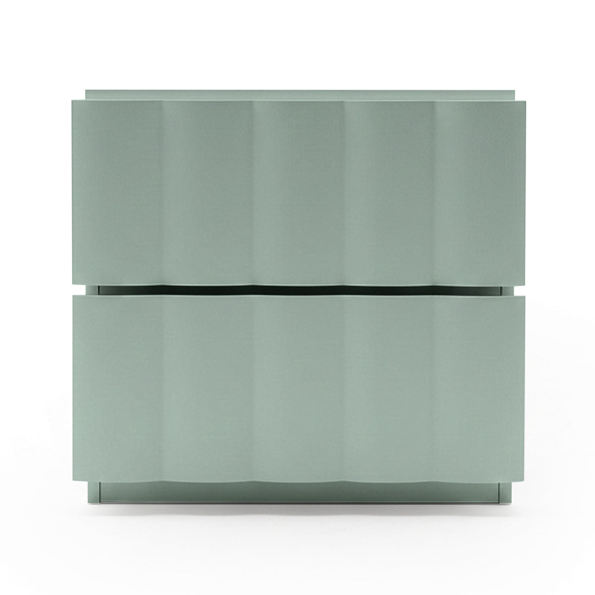 Hamish 2 drawer fluted bedside table in sage with horizontal gap between drawers