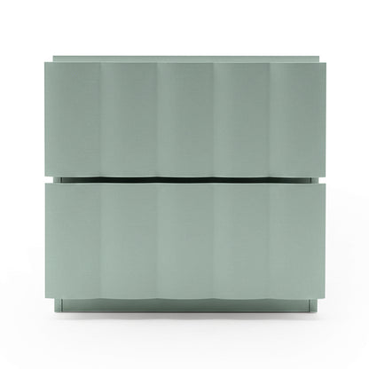 Hamish 2 drawer fluted bedside table in sage with horizontal gap between drawers
