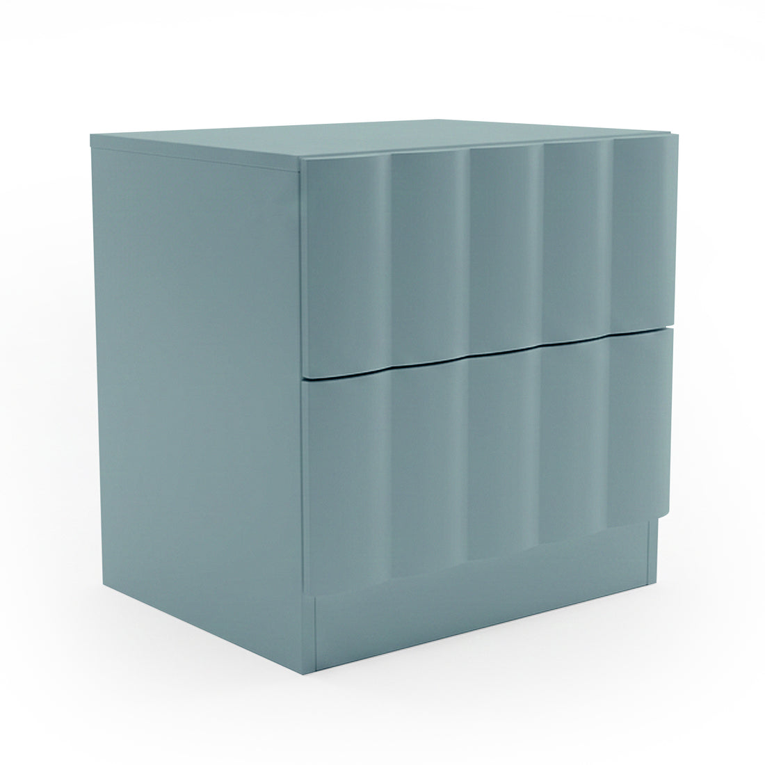Hamish 2 Drawer Fluted Bedside Table in Sage with curved fluted front panels and glossy finish