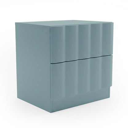 Hamish 2 Drawer Fluted Bedside Table in Sage with curved fluted front panels and glossy finish
