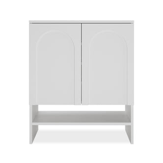 Hava 80cm Arched Shoe Cabinet White with two arched doors and a visible open bottom shelf, offering stylish, ample storage for shoes and accessories in a modern hallway.