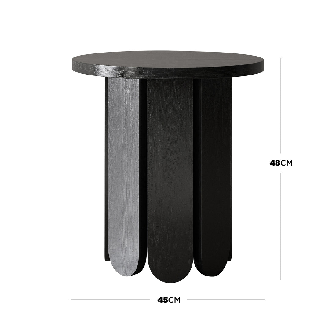 Hugo 45cm Side Table - Black: Close-up of a sleek, black rectangular table with a minimalist design, showcasing its smooth surface and sturdy construction. Ideal for contemporary interiors.