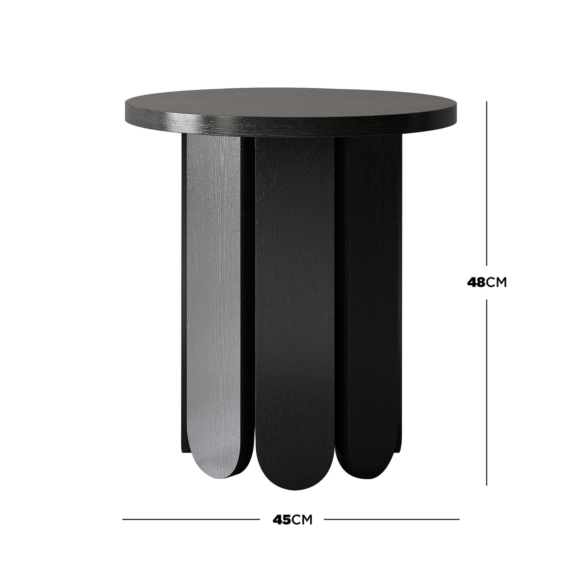 Hugo 45cm Side Table - Black: Close-up of a sleek, black rectangular table with a minimalist design, showcasing its smooth surface and sturdy construction. Ideal for contemporary interiors.