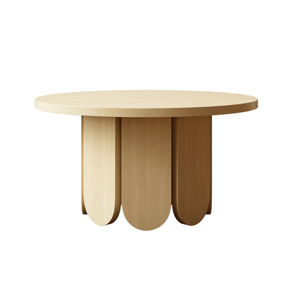 Hugo 70cm round coffee table in natural wood finish with three curved pedestal legs