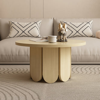 Hugo 70cm round coffee table in natural wood with three curved legs