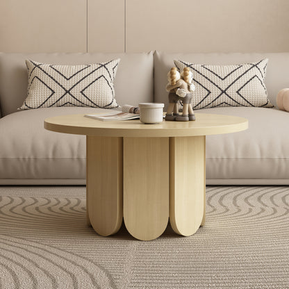 Hugo 70cm round coffee table in natural wood with three curved legs