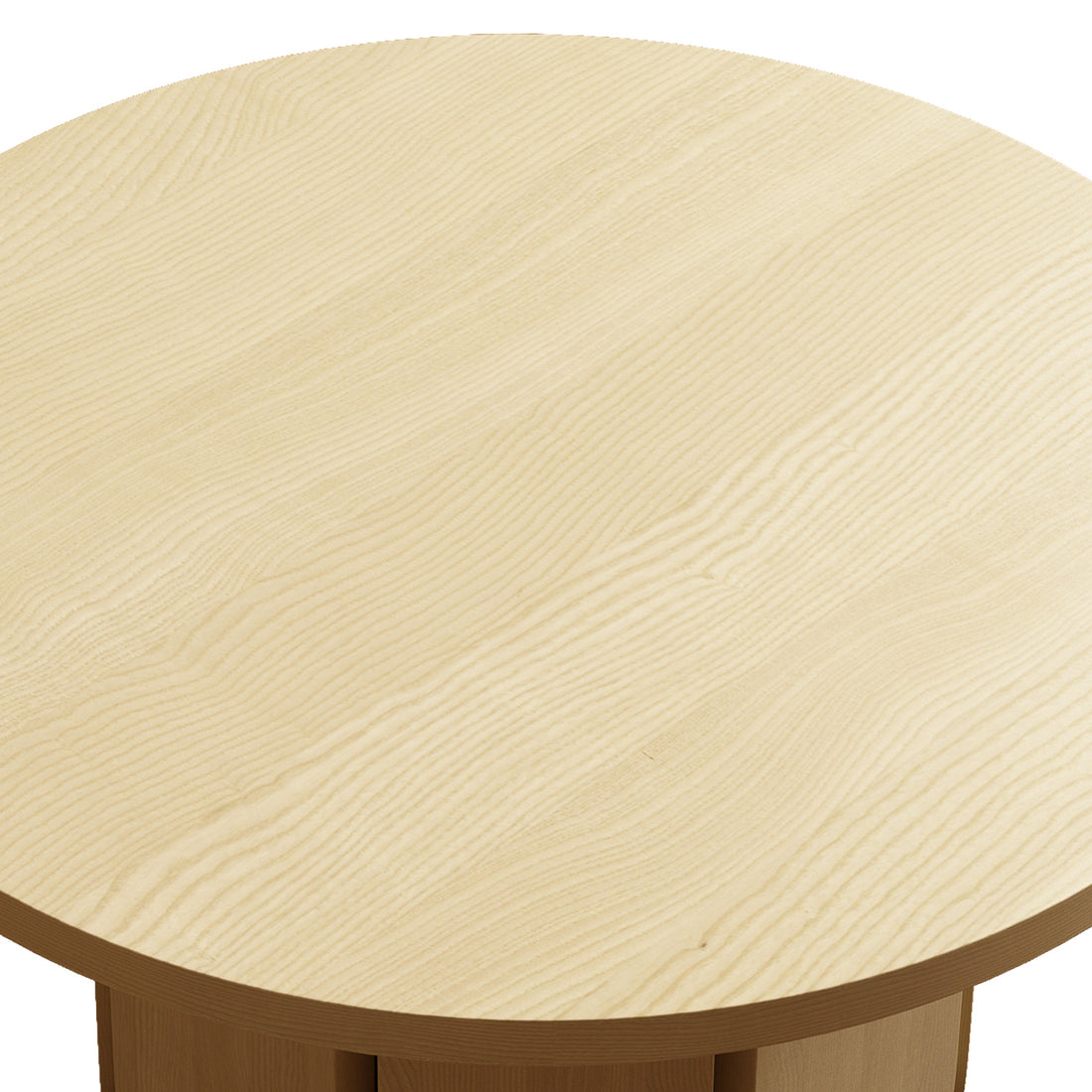 Top view of Hugo round coffee table in natural wood finish, 70cm diameter