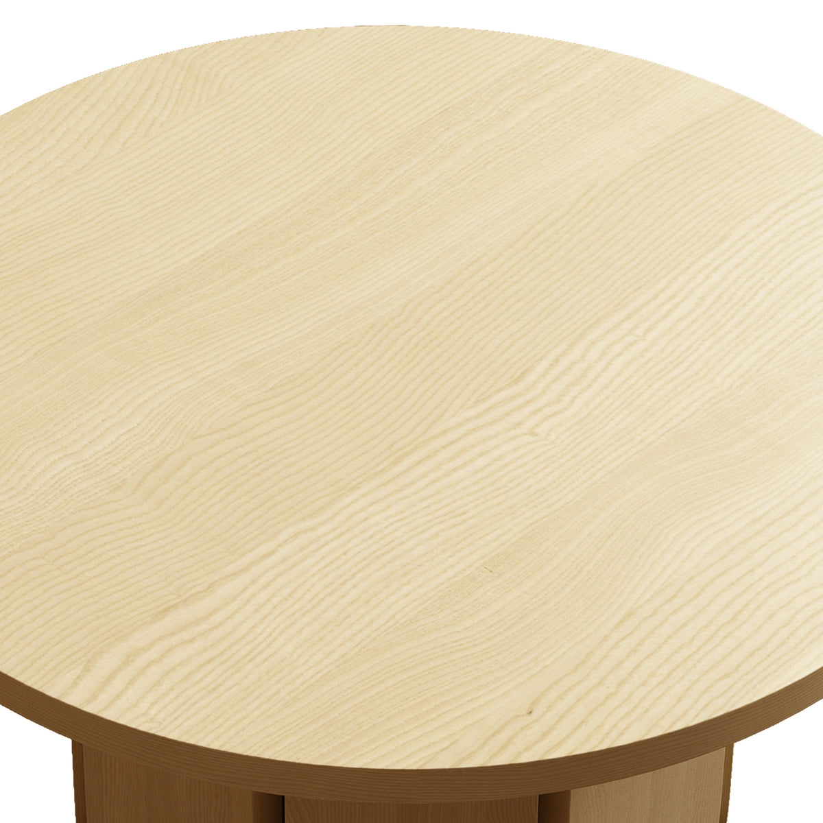 Top view of Hugo round coffee table in natural wood finish, 70cm diameter