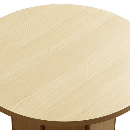 Top view of Hugo round coffee table in natural wood finish, 70cm diameter