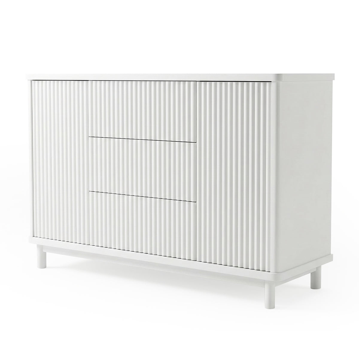 Modern white sideboard cabinet on white background