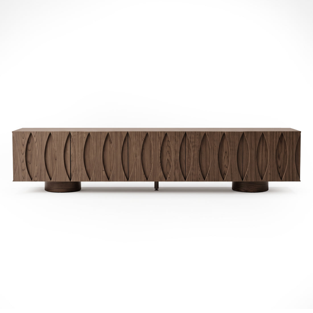 Front view of a modern wooden sideboard on a white background