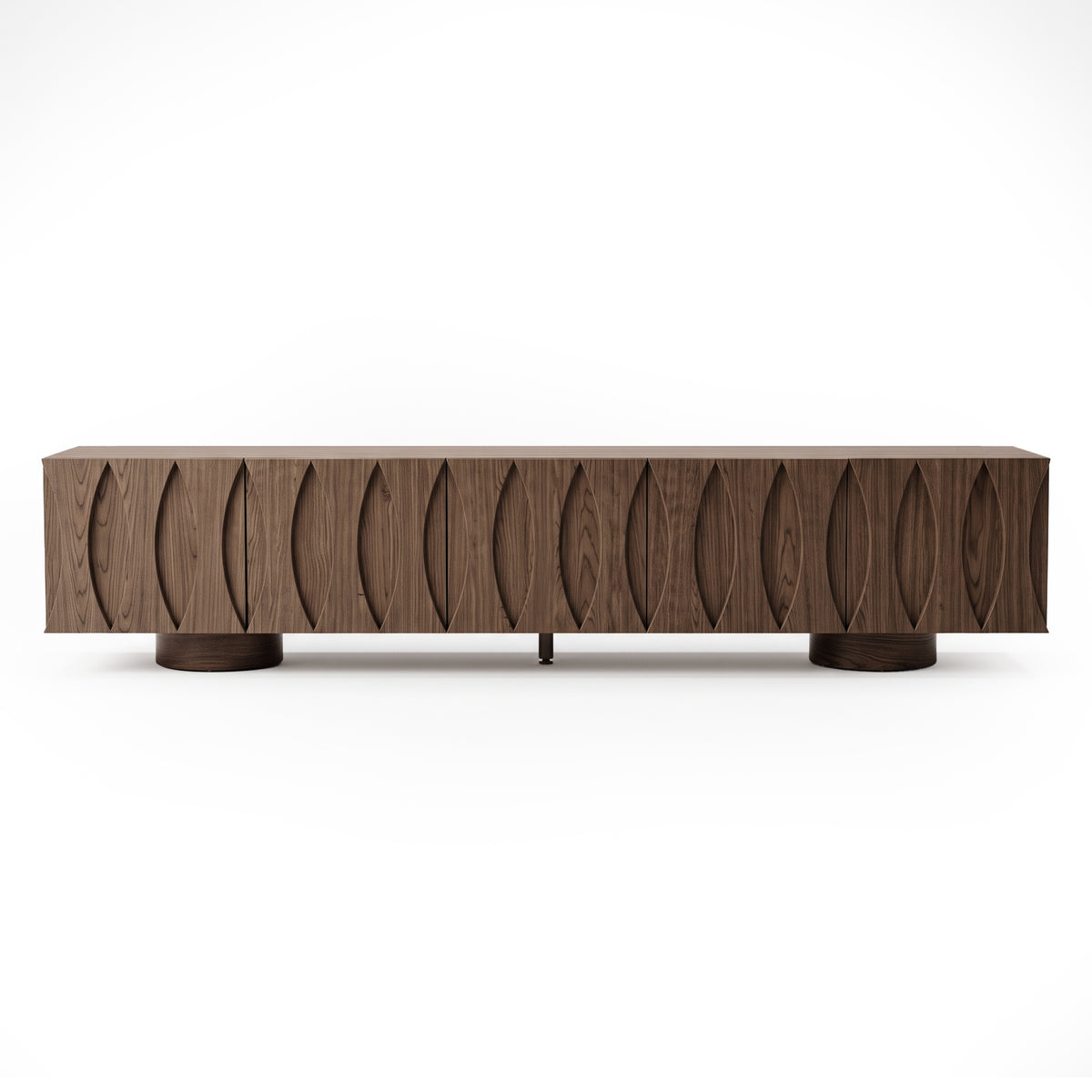 Front view of a modern wooden sideboard on a white background