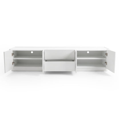 White storage cabinet or TV unit with open doors and drawer on a white background