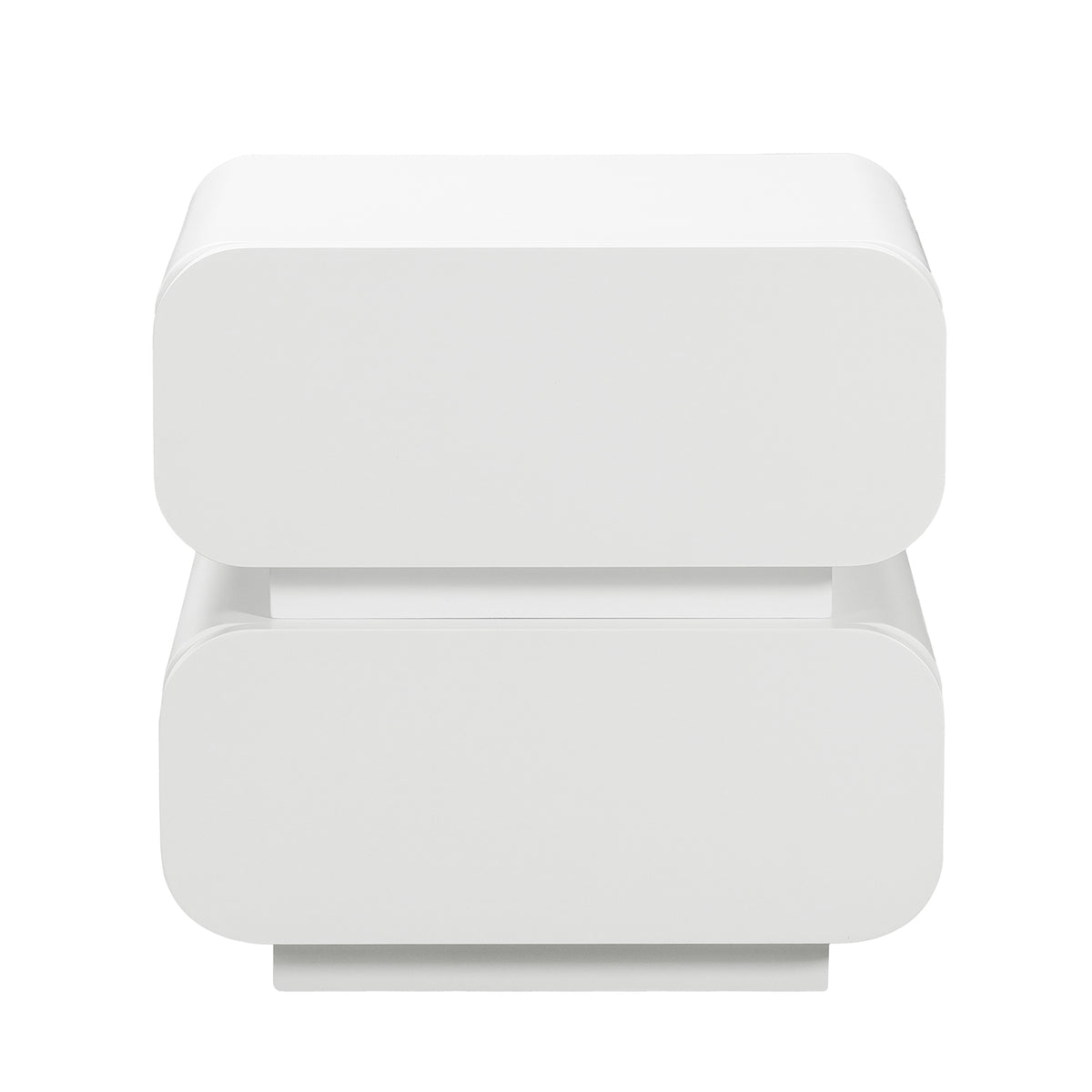 Zimerman 50cm 2-Drawer Bedside Table in White, featuring a modern design with clean lines, two spacious drawers, and a smooth finish, ideal for bedroom storage and decor display.