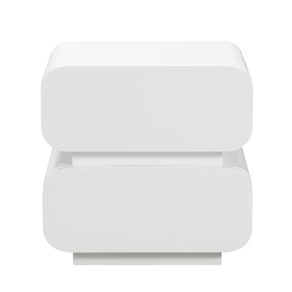 Zimerman 50cm 2-Drawer Bedside Table in White, featuring a modern design with clean lines, two spacious drawers, and a smooth finish, ideal for bedroom storage and decor display.