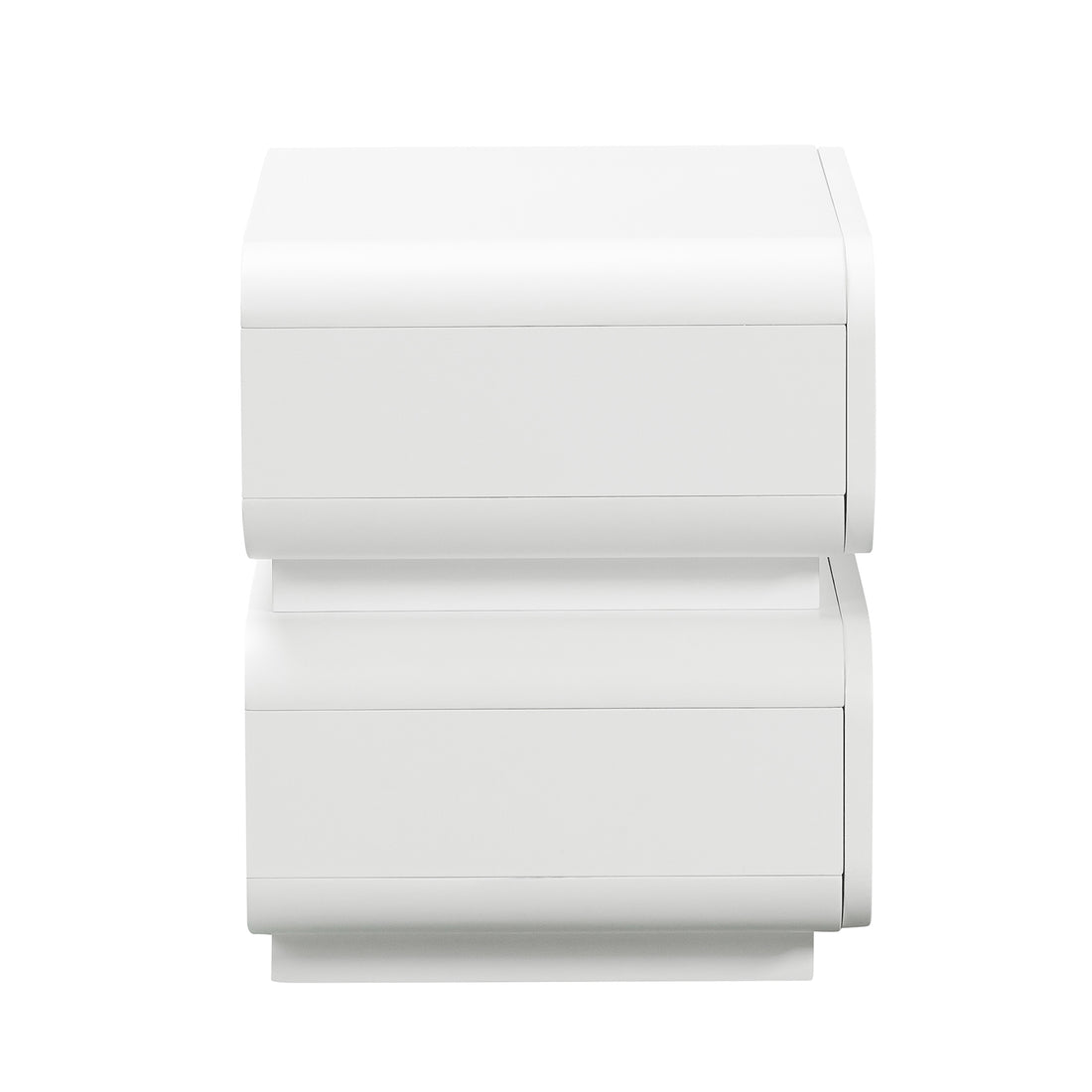Zimerman 50cm 2-Drawer Bedside Table in White with a minimalist design, featuring handle-less drawers and a smooth finish, offering functional storage and modern elegance for bedroom spaces.