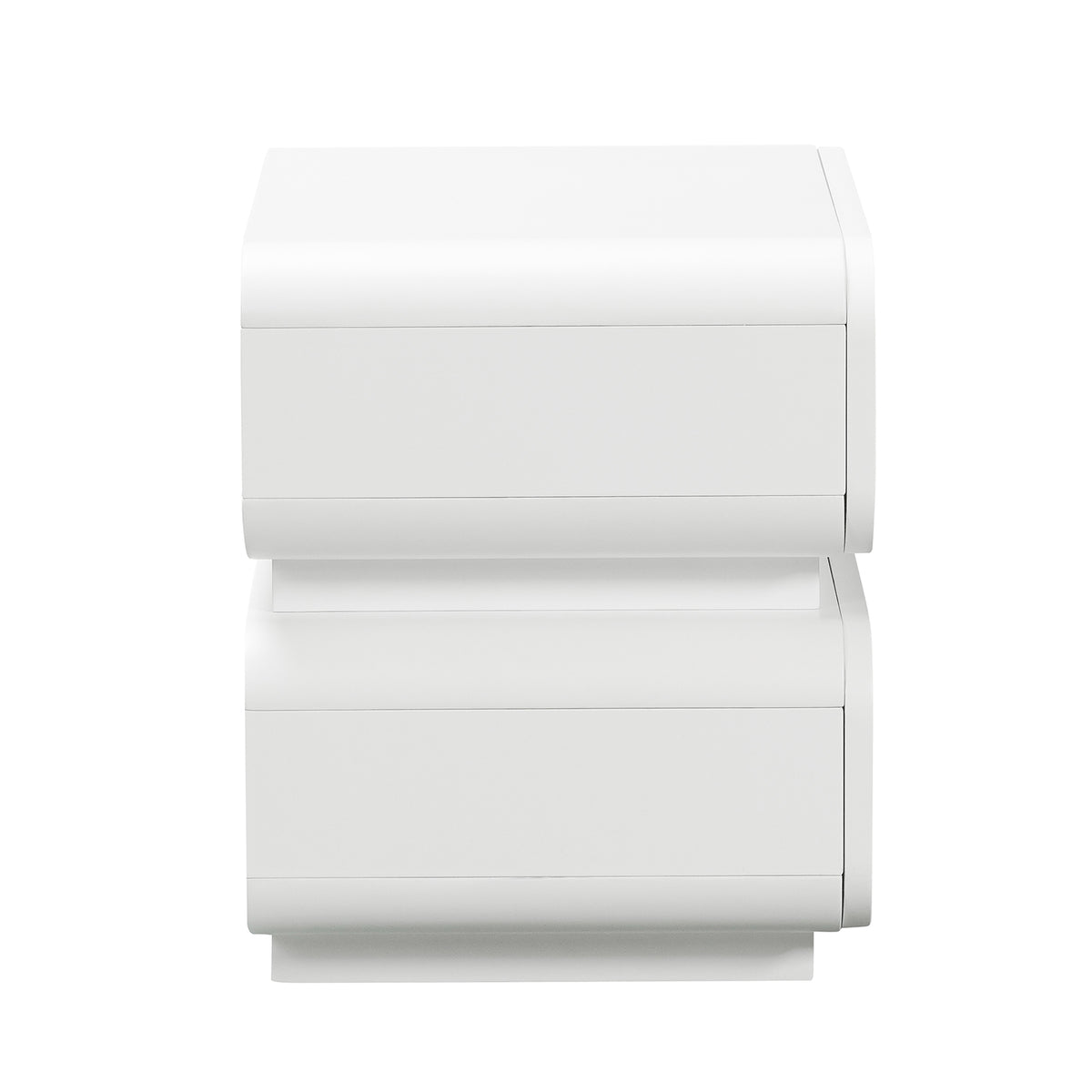 Zimerman 50cm 2-Drawer Bedside Table in White with a minimalist design, featuring handle-less drawers and a smooth finish, offering functional storage and modern elegance for bedroom spaces.