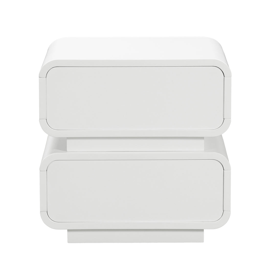 Zimerman 50cm 2-Drawer Bedside Table in White, featuring a minimalist design with two rounded-corner drawers, offering practical storage while adding a sleek, modern touch to any bedroom.