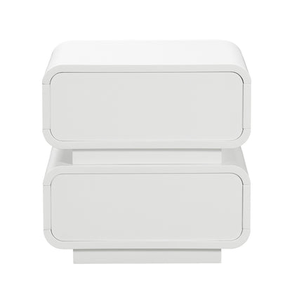 Zimerman 50cm 2-Drawer Bedside Table in White, featuring a minimalist design with two rounded-corner drawers, offering practical storage while adding a sleek, modern touch to any bedroom.