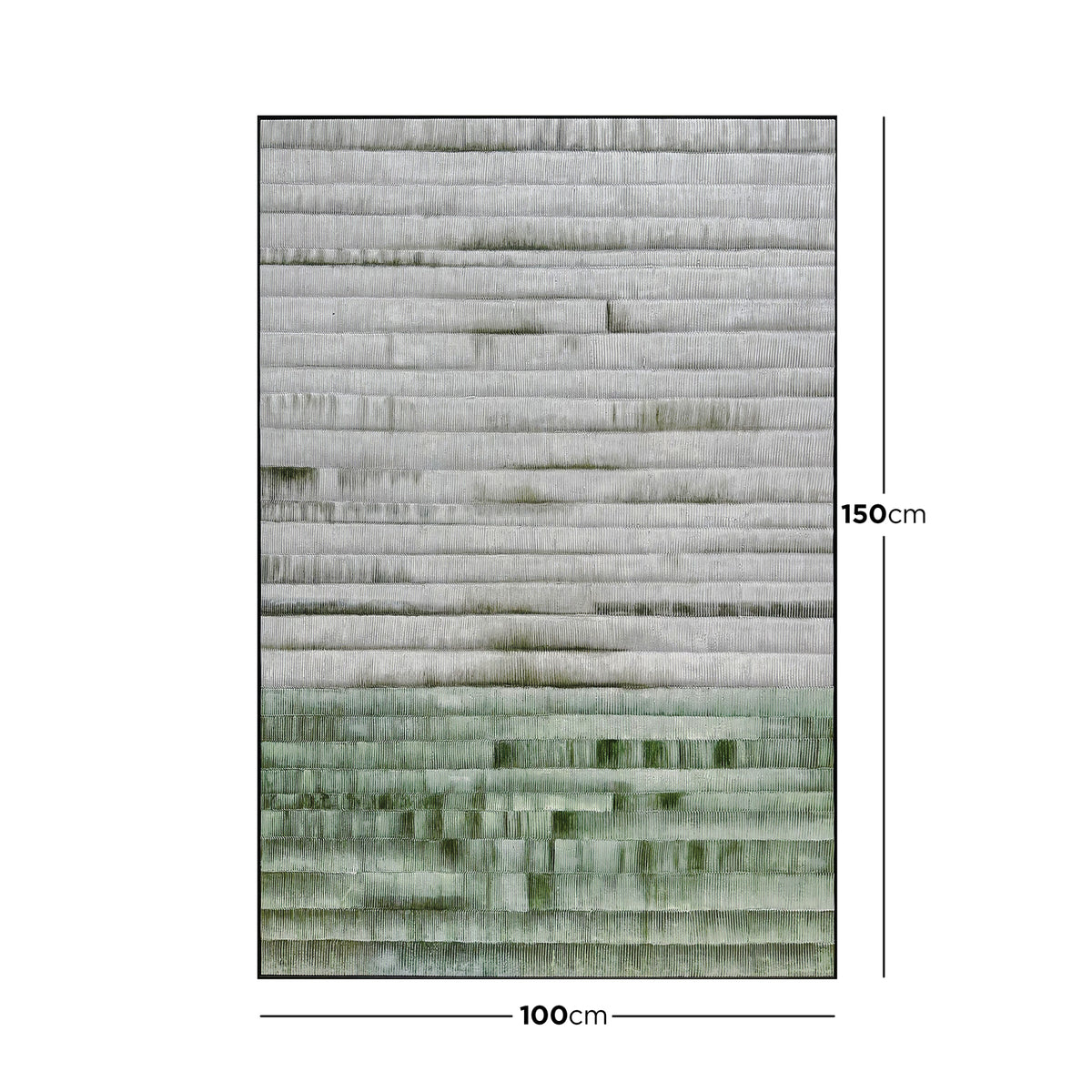 Dimensions of Emery Modern Framed Canvas: 100x150cm, illustrating its rectangular size, ideal for adding a modern and serene focal point to a wall.