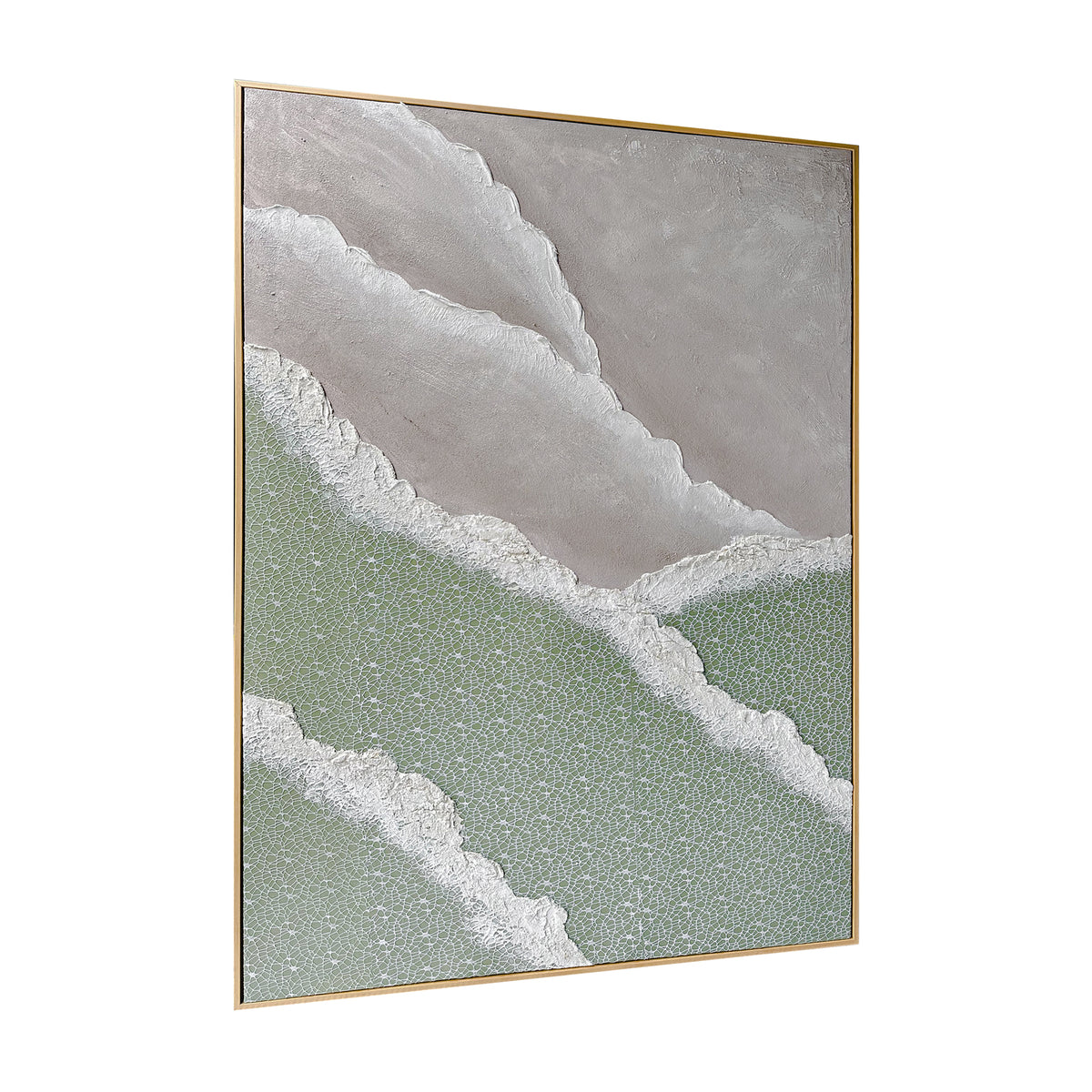 Right Angled view of Nolan Modern Framed Textured Canvas, emphasizing the depth created by its 3D texture, the sleek polystyrene outer frame, and sturdy pine inner frame.