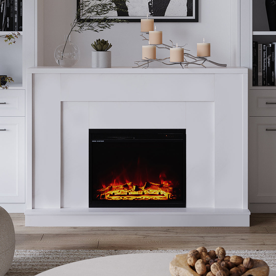 Stylish interior design with Armidale 132cm 1600W Electric Fireplace with White mantle as a focal point, complementing classic or contemporary decor