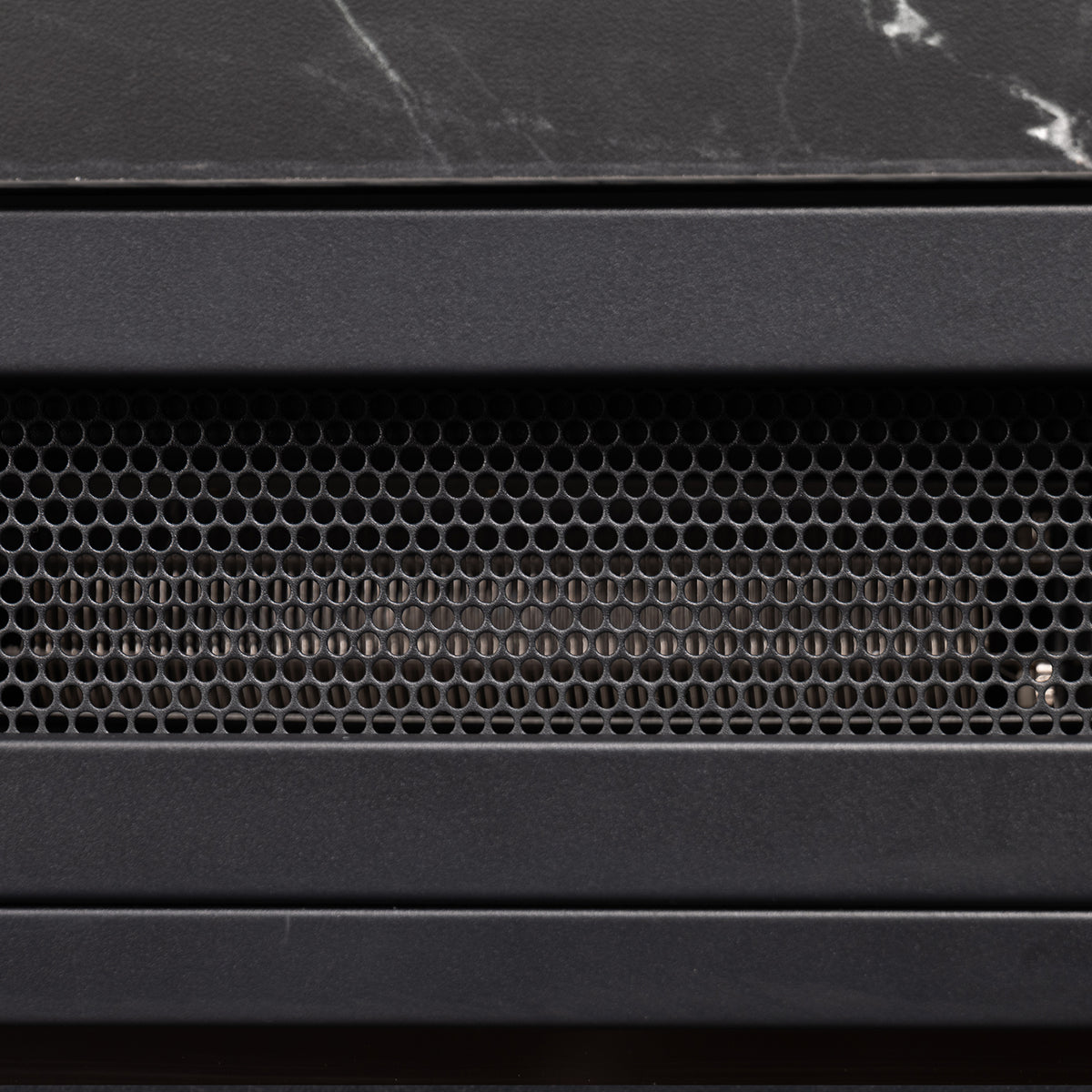 A close-up image showing the back panel Awaba Electric Fireplace 1950W with LED Flame and Timer - Black Marble