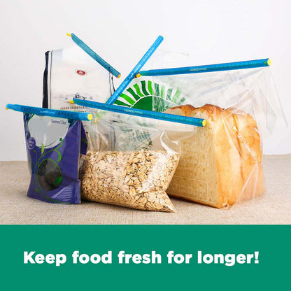 30pcs Reusable Sealing Clips - Blue secure various food bags like oats, bread, dried fruit, and coffee, featuring a pencil-style design for effective sealing to maintain freshness and prevent odours.