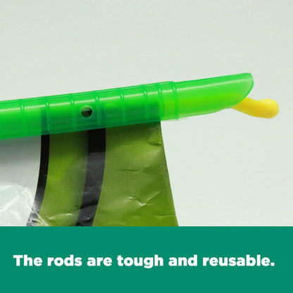 Close-up of a bright green 30pcs Reusable Sealing Clips - Blue & Green, showing a hook attaching to a green and black sheet, underscored by text emphasizing durability and reusability.