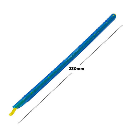A 230mm LUXO LIVING plastic wand with a yellow scoop tip and blue ribbed grip, designed as an ear-wax removal pick. Not to be confused with 30pcs Reusable Sealing Clips - Blue & Green.
