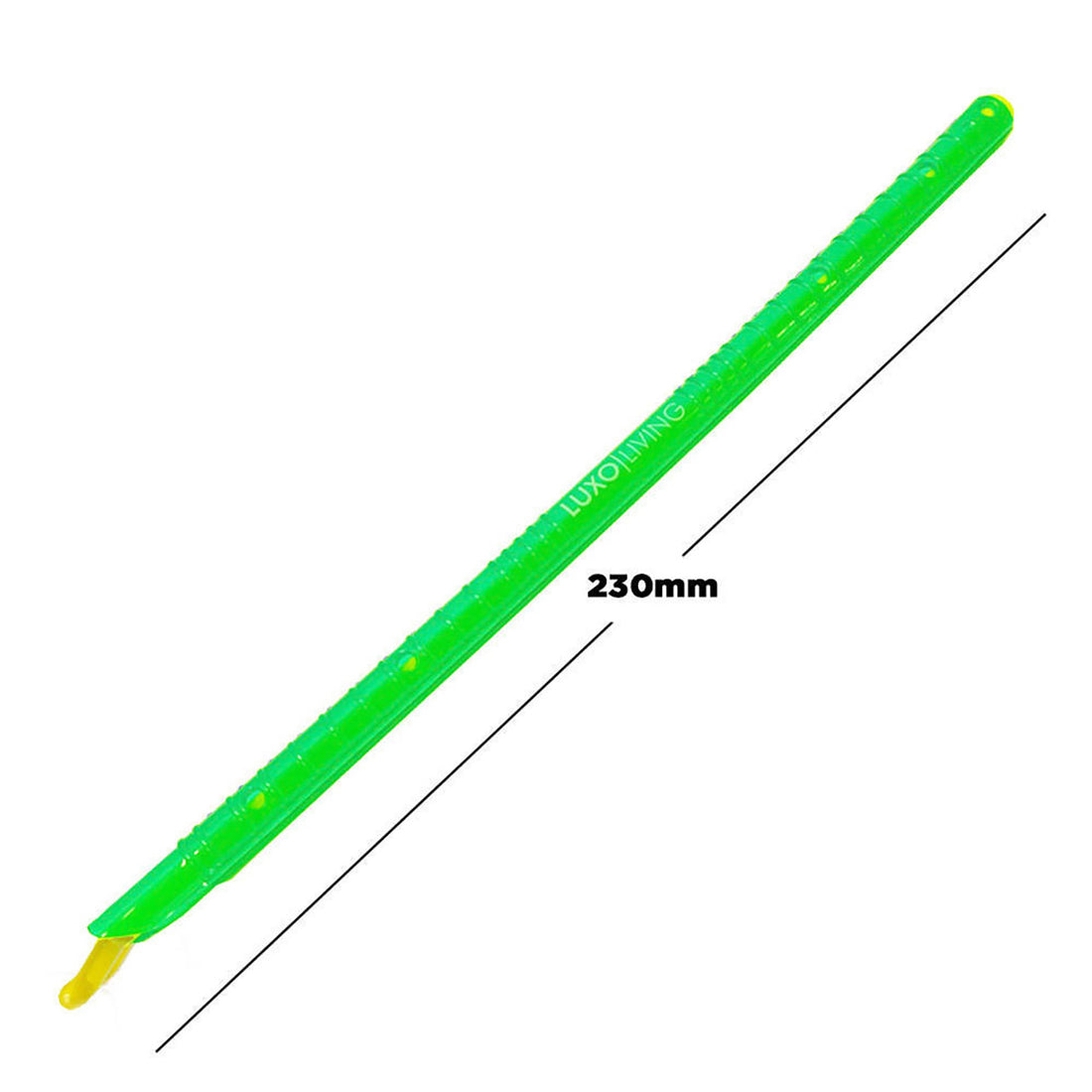 The image features a 23 cm-long plastic sealant/caulk cutter-scraper by “LUXO│LIVING”, resembling the 30pcs Reusable Sealing Clips - Blue & Green tool set for effective food storage.