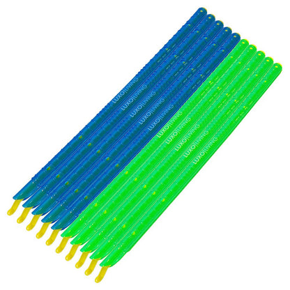 10pcs Sealing Sticks Reusable Clips Bag Sealer in Green Blue, featuring long perforated rods with yellow tips, branded LUXO LIVING for airtight food storage.