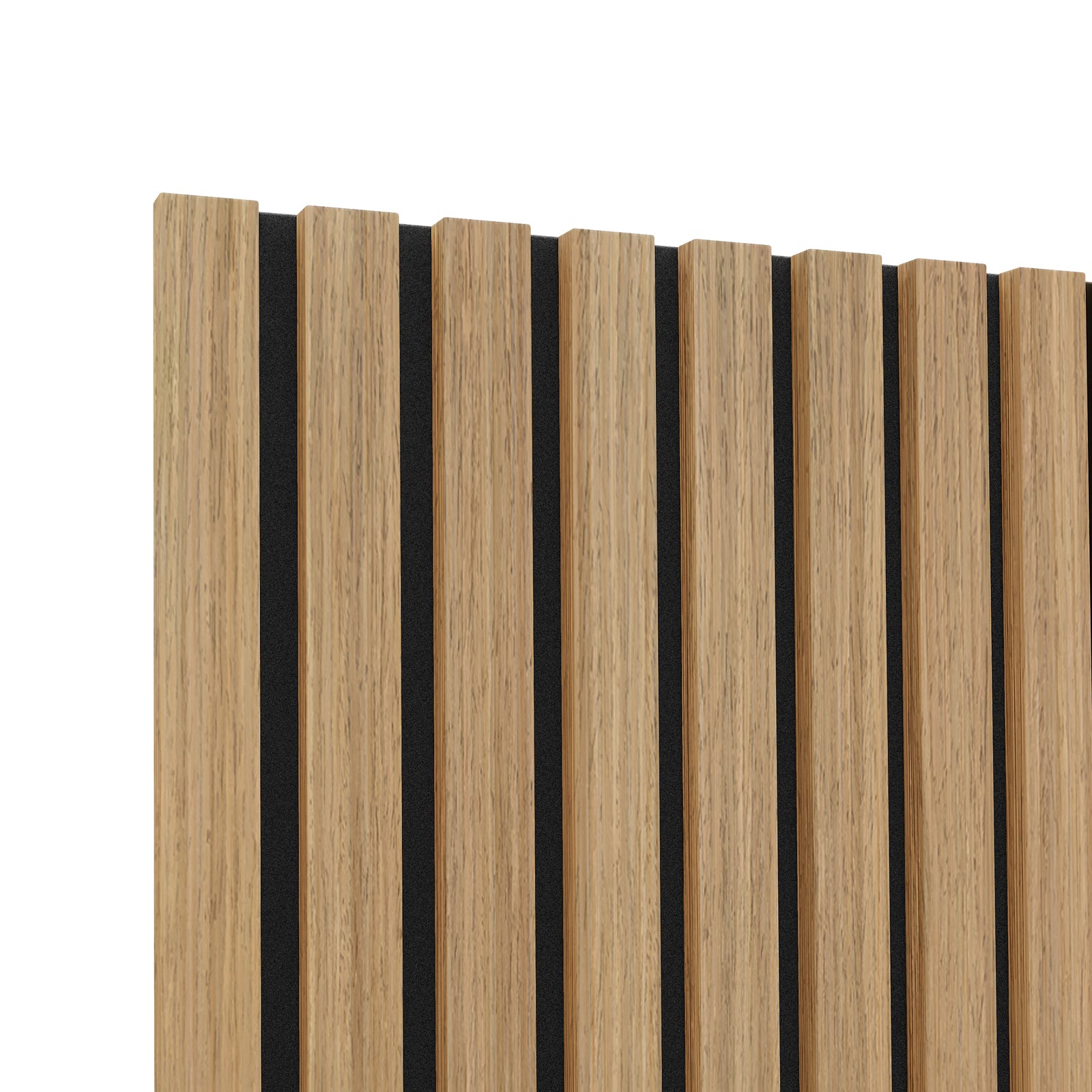 Agoran 240cm Acoustic Wood Slat Wall Panel Natural shown in close-up, highlighting its timber veneer slats and detailed craftsmanship, perfect for adding a modern, noise-reducing touch to any space.