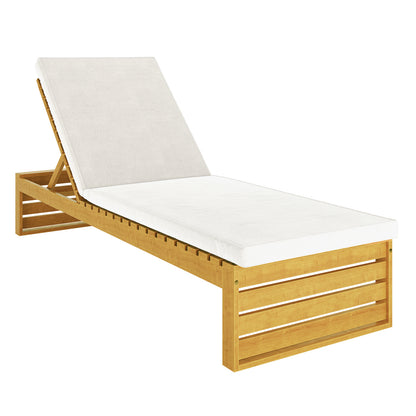 Alabat Hardwood Outdoor Sun Lounger Set of 2 in Cream, featuring an adjustable slatted acacia wood frame and thick white cushions, ideal for outdoor relaxation with weather-resistant durability.