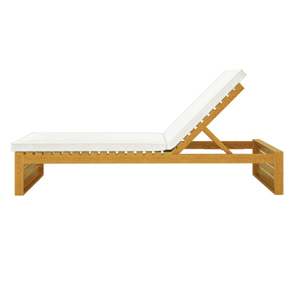 Alabat Solid Timber Outdoor Sun Lounger Set of 2 in Cream, featuring a low-profile wooden frame, white cushioned pad, and adjustable backrest, ideal for stylish and durable outdoor relaxation.
