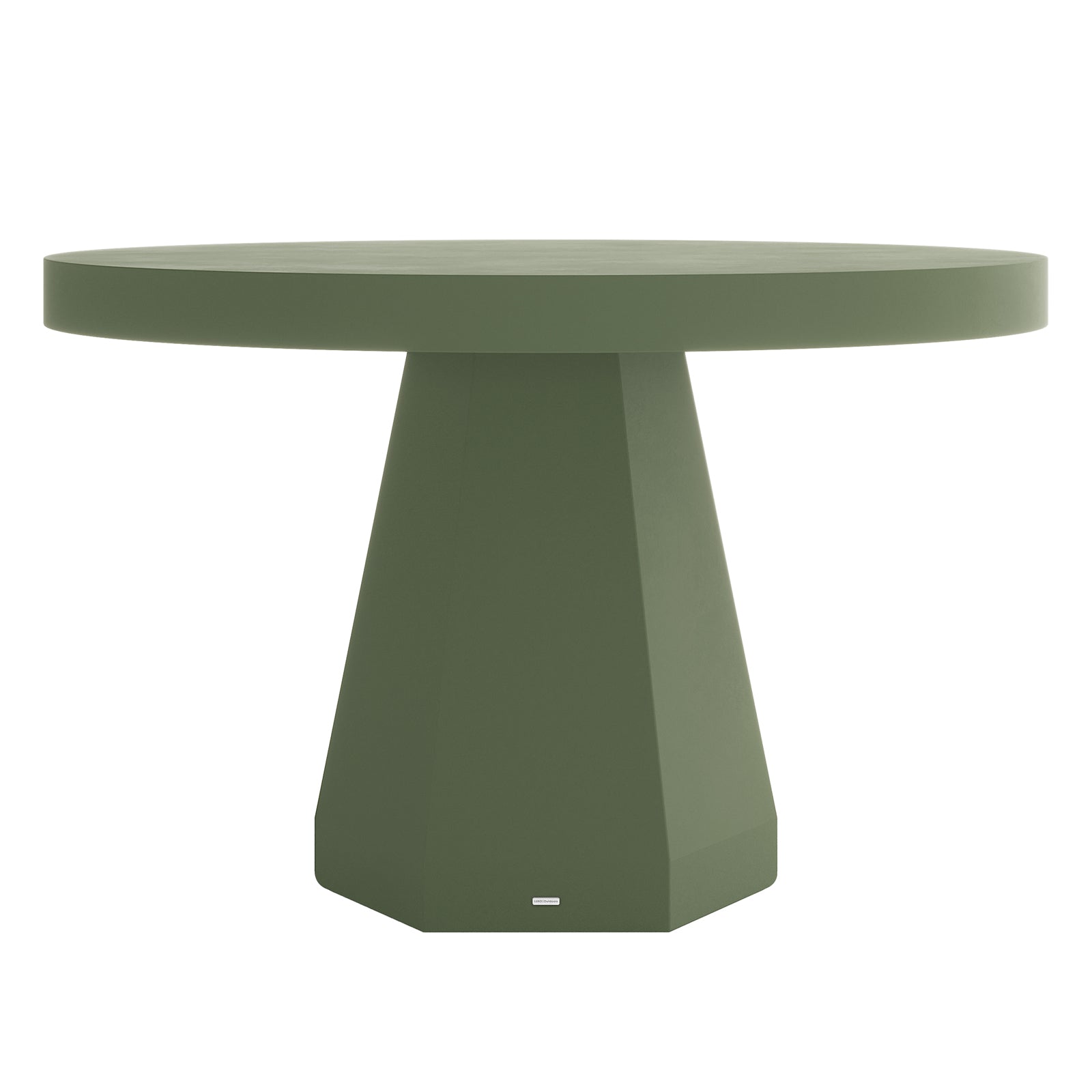 Apollo 120cm Outdoor Concrete Dining Table in Green with round top and geometric pedestal base