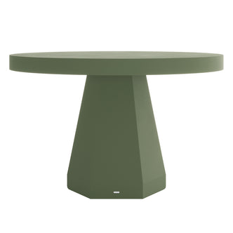 Apollo 120cm Outdoor Concrete Dining Table in Green with round top and geometric pedestal base