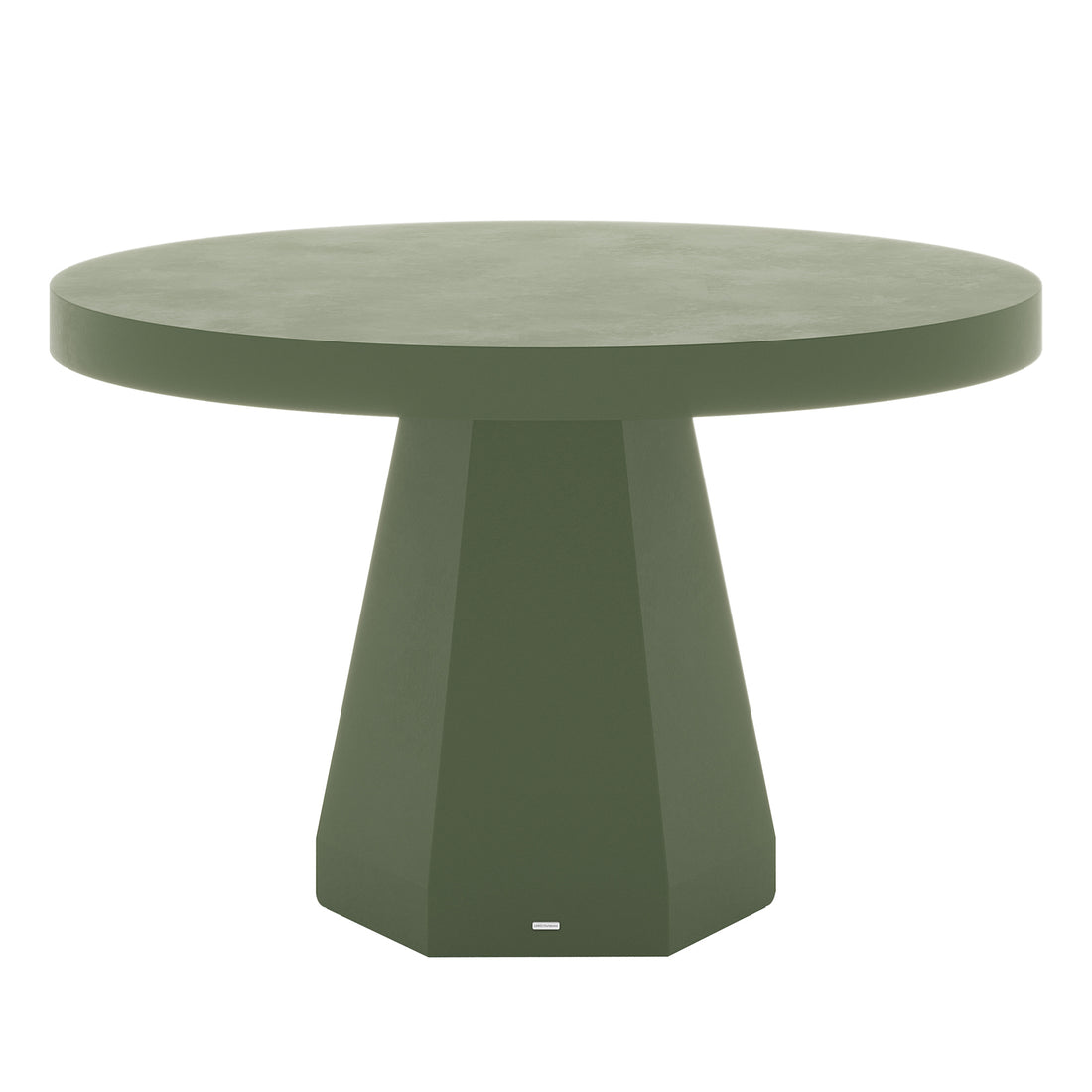 Apollo 120cm outdoor concrete dining table in green with round top and flared geometric pedestal base