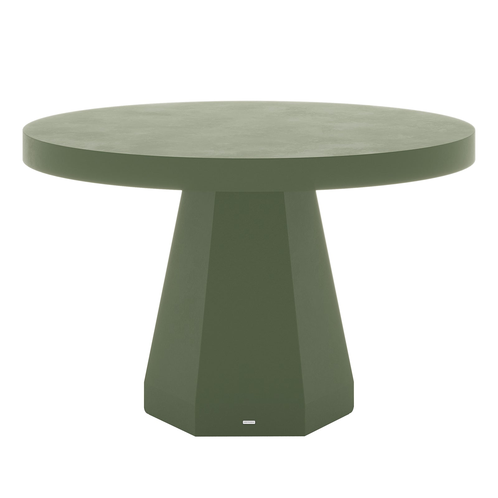 Apollo 120cm outdoor concrete dining table in green with round top and flared geometric pedestal base